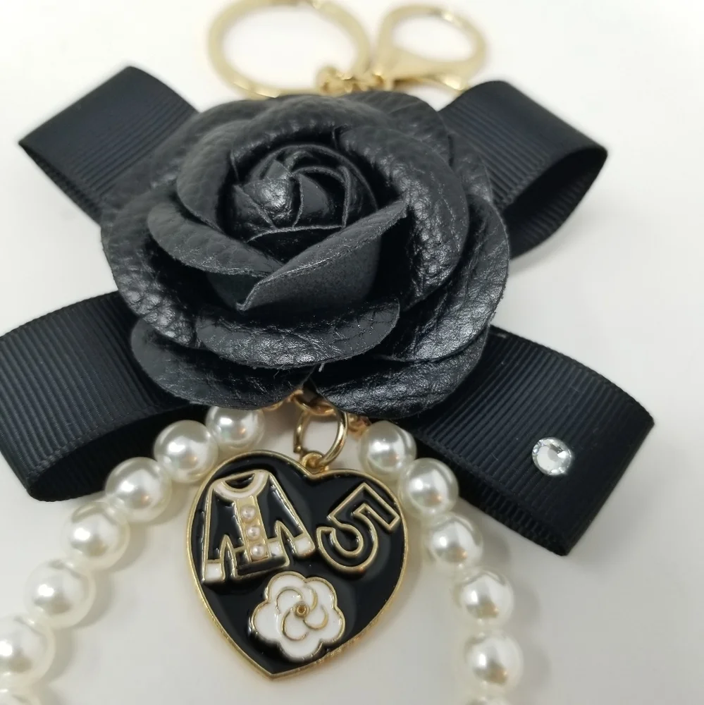 Black Rose and pearl Purse Charm